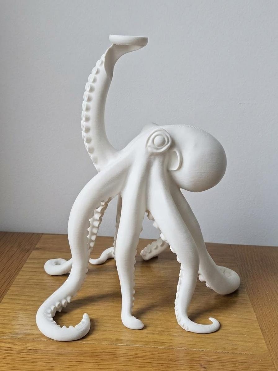 Kraken Octopus Table Lamp – Matte Black Nautical Decor – Gothic Desk Light & Light Kit Included