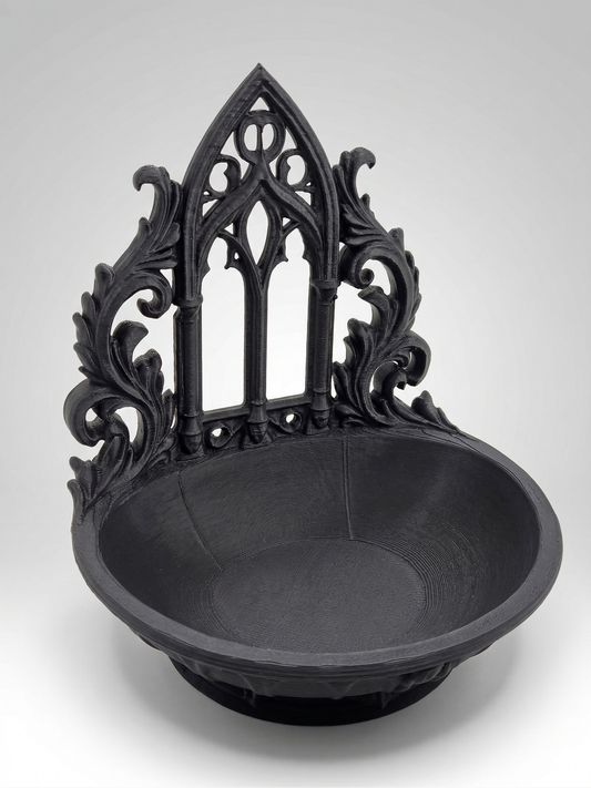 Gothic Cathedral Trinket Dish – Matte Black Jewelry Tray, Dark Academia Decor