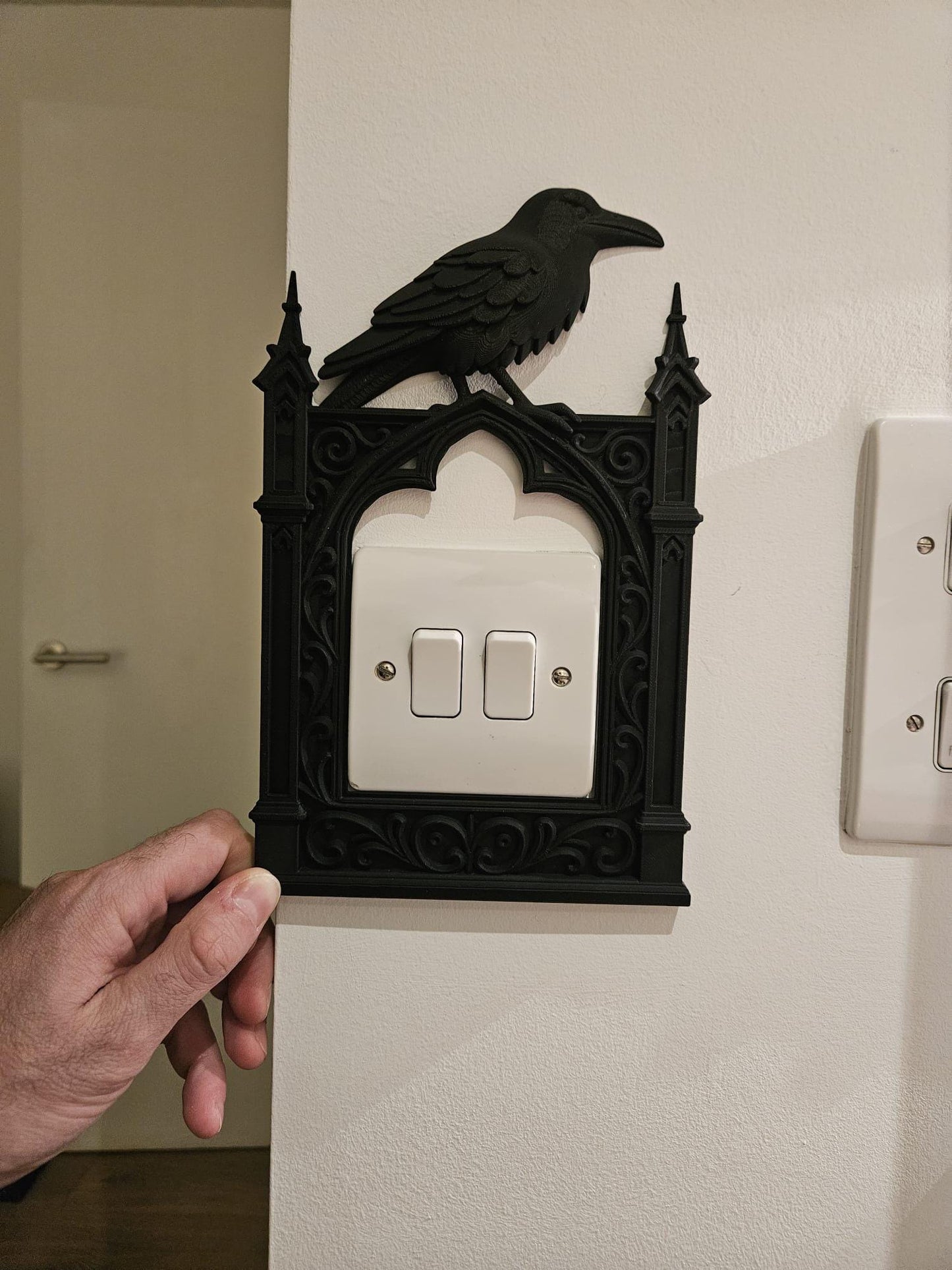 3D Printed Raven Gothic Arch Light Switch Surround | Frame – Ornate Crow Decor, UK Fit