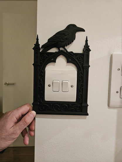 3D Printed Raven Gothic Arch Light Switch Surround | Frame – Ornate Crow Decor, UK Fit