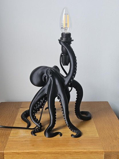 Kraken Octopus Table Lamp – Matte Black Nautical Decor – Gothic Desk Light & Light Kit Included