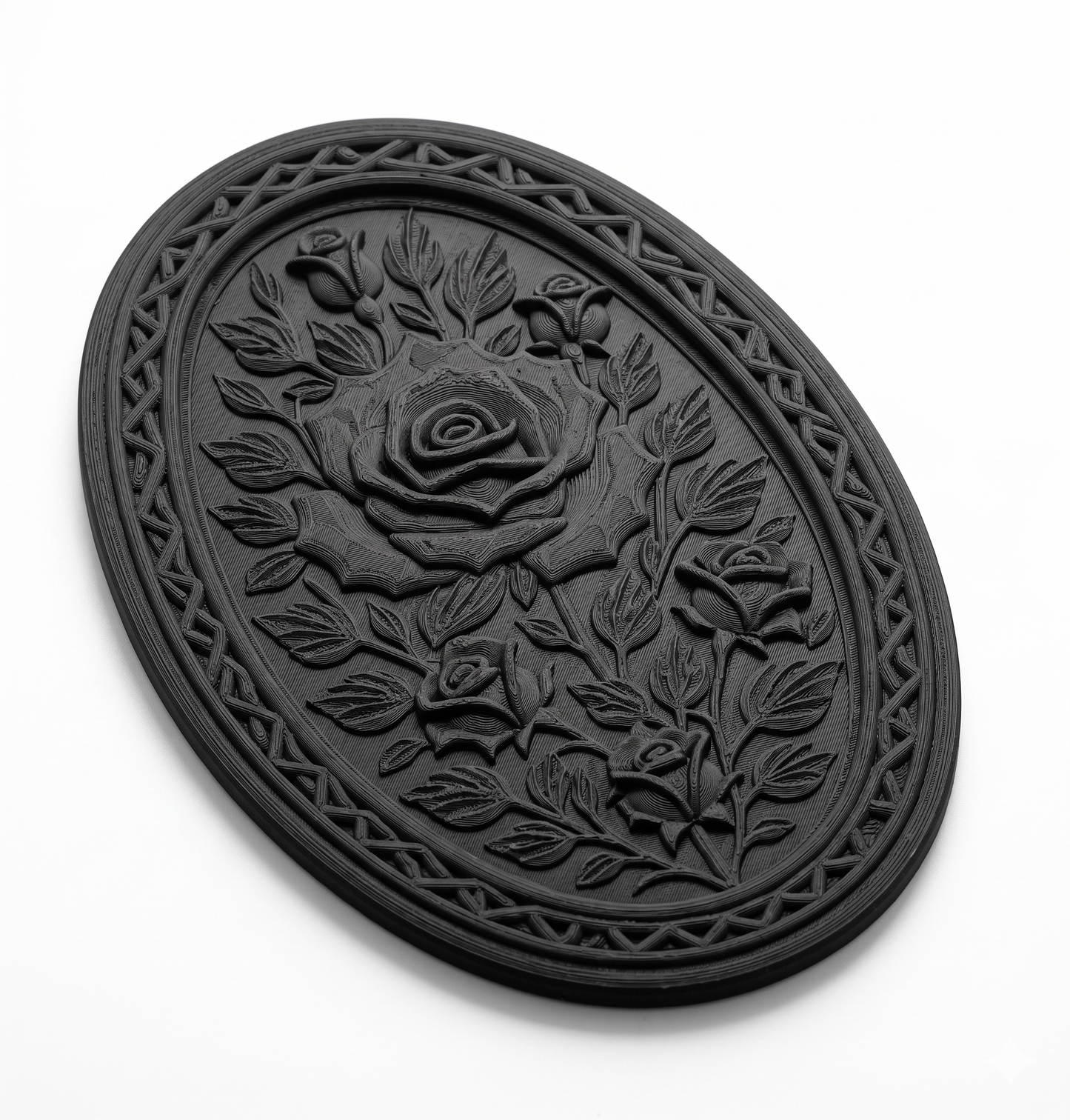 Gothic Rose Oval Wall Plaque | 3D Printed Carved Floral Wall Decor | Dark Botanical Art