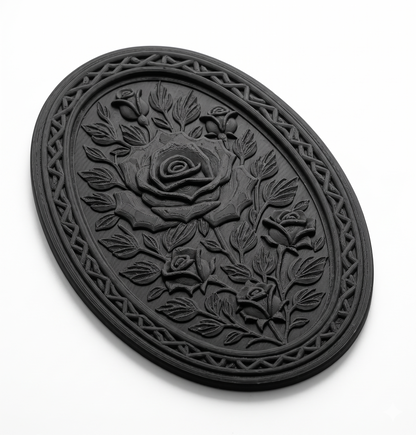 Gothic Rose Oval Wall Plaque | 3D Printed Carved Floral Wall Decor | Dark Botanical Art