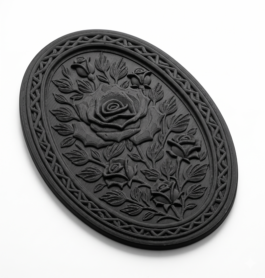 Gothic Rose Oval Wall Plaque | 3D Printed Carved Floral Wall Decor | Dark Botanical Art