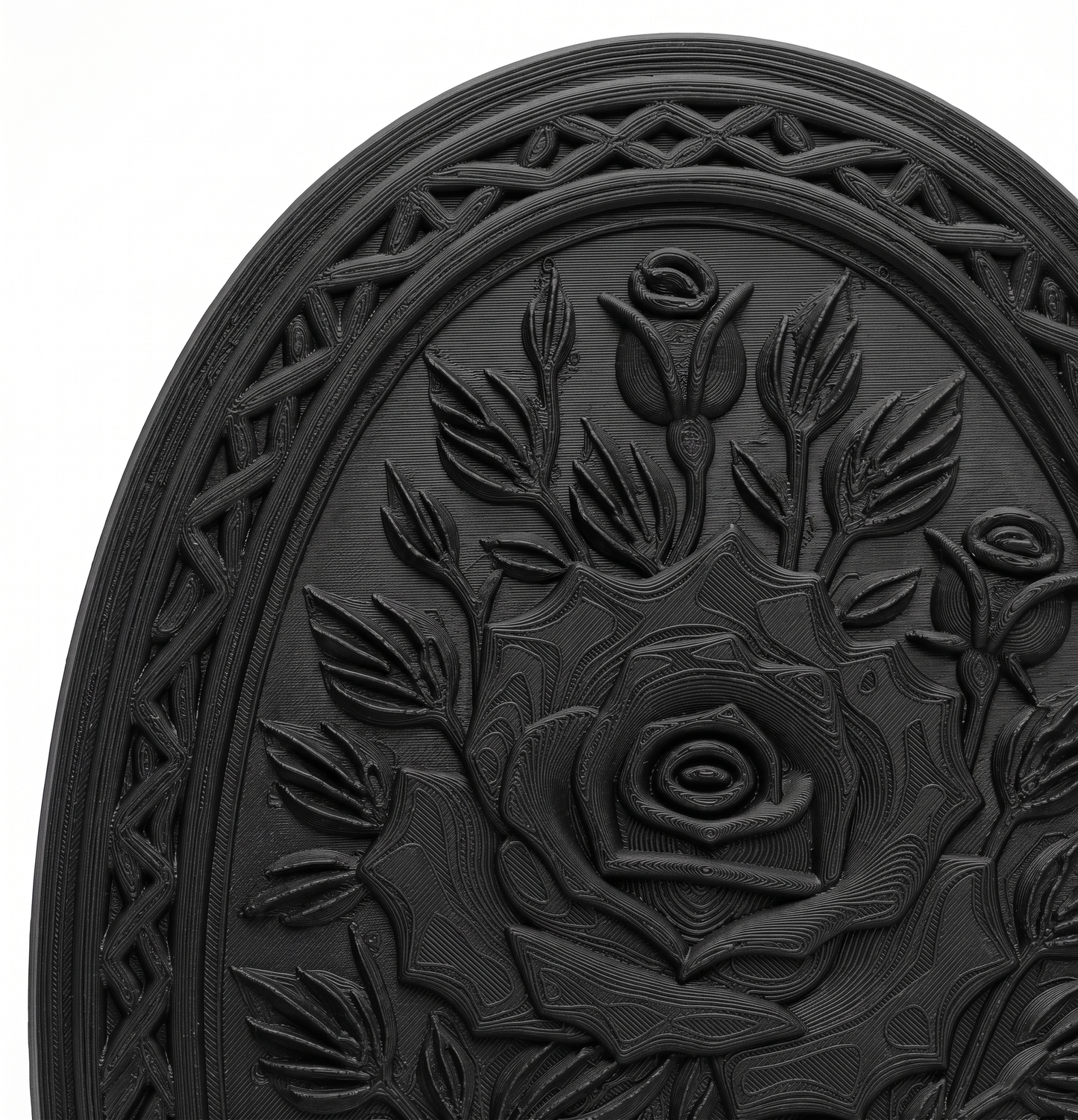 Gothic Rose Oval Wall Plaque | 3D Printed Carved Floral Wall Decor | Dark Botanical Art