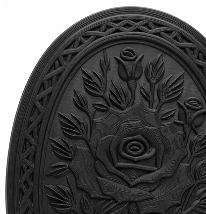 Gothic Rose Oval Wall Plaque | 3D Printed Carved Floral Wall Decor | Dark Botanical Art