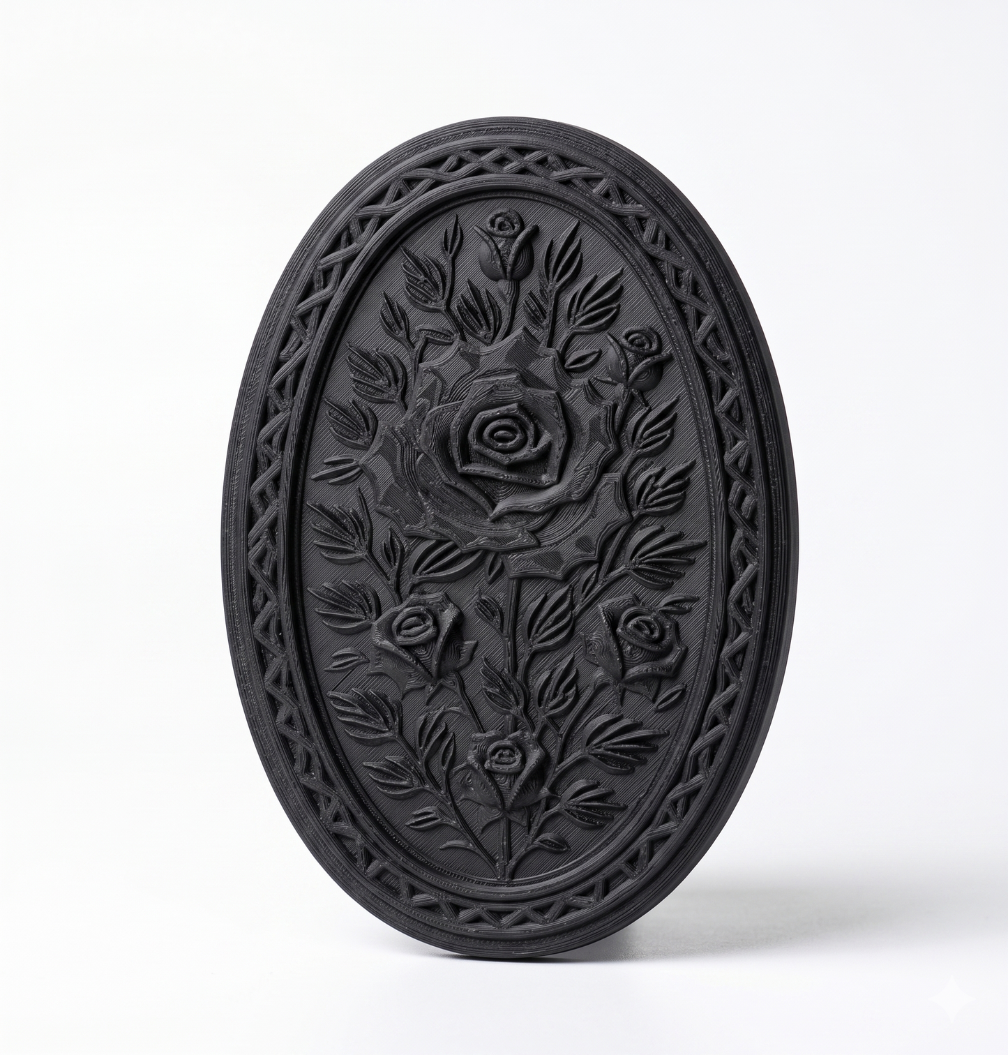 Gothic Rose Oval Wall Plaque | 3D Printed Carved Floral Wall Decor | Dark Botanical Art