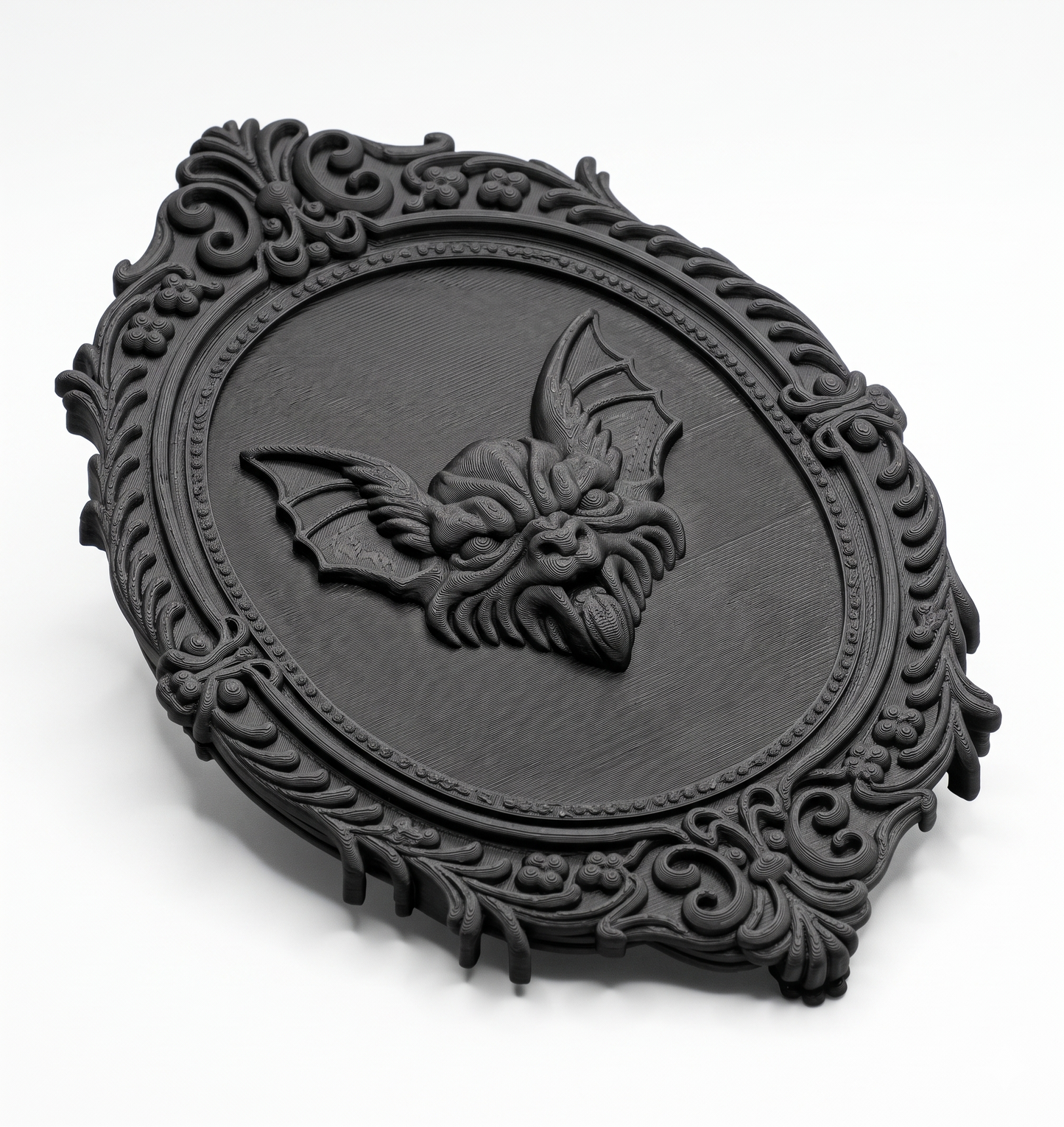 Vampire Bat Wall Plaque | FDM 3D Printed Gothic Oval Frame | Dark Home Decor