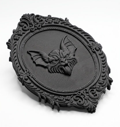 Vampire Bat Wall Plaque | FDM 3D Printed Gothic Oval Frame | Dark Home Decor