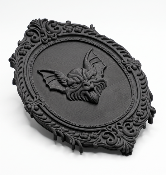 Vampire Bat Wall Plaque | FDM 3D Printed Gothic Oval Frame | Dark Home Decor