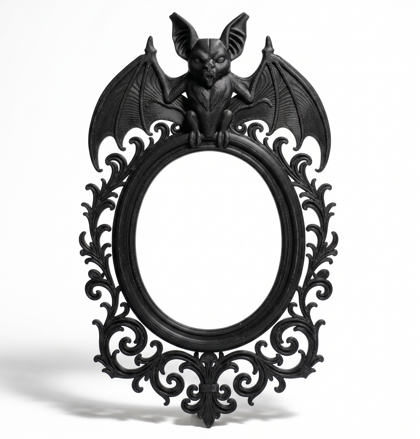 Gothic Bat Frame | 3D Printed Baroque Oval Wall Decor | Vampiric Mirror Frame