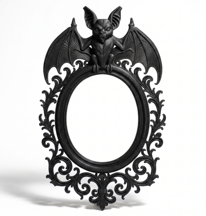 Gothic Bat Frame | 3D Printed Baroque Oval Wall Decor | Vampiric Mirror Frame