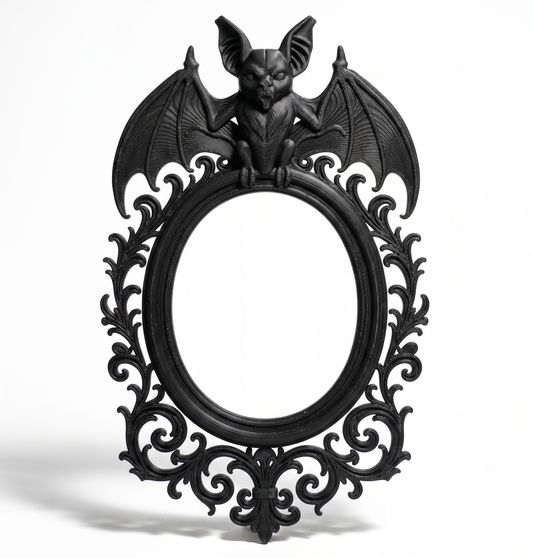 Gothic Bat Frame | 3D Printed Baroque Oval Wall Decor | Vampiric Mirror Frame