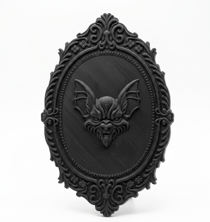Vampire Bat Wall Plaque | FDM 3D Printed Gothic Oval Frame | Dark Home Decor