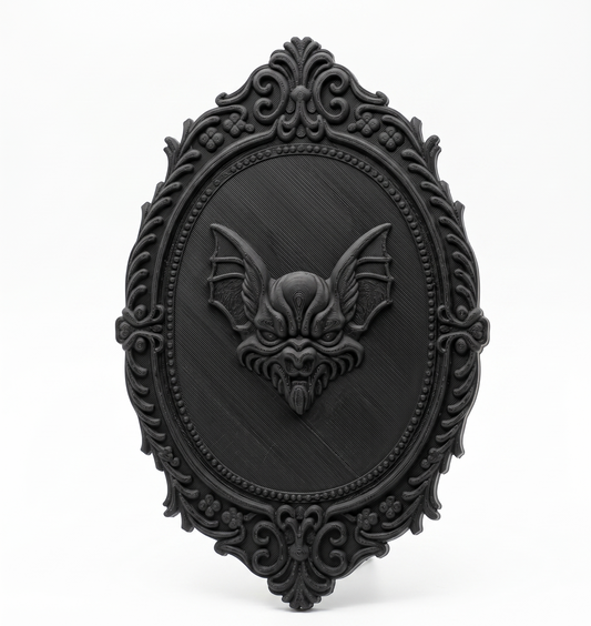 Vampire Bat Wall Plaque | FDM 3D Printed Gothic Oval Frame | Dark Home Decor