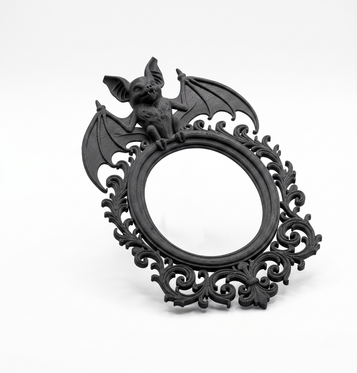 Gothic Bat Frame | 3D Printed Baroque Oval Wall Decor | Vampiric Mirror Frame