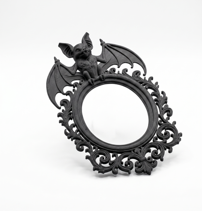 Gothic Bat Frame | 3D Printed Baroque Oval Wall Decor | Vampiric Mirror Frame