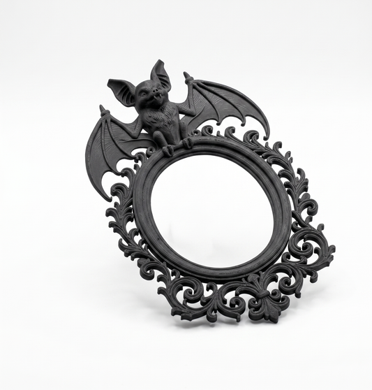 Gothic Bat Frame | 3D Printed Baroque Oval Wall Decor | Vampiric Mirror Frame