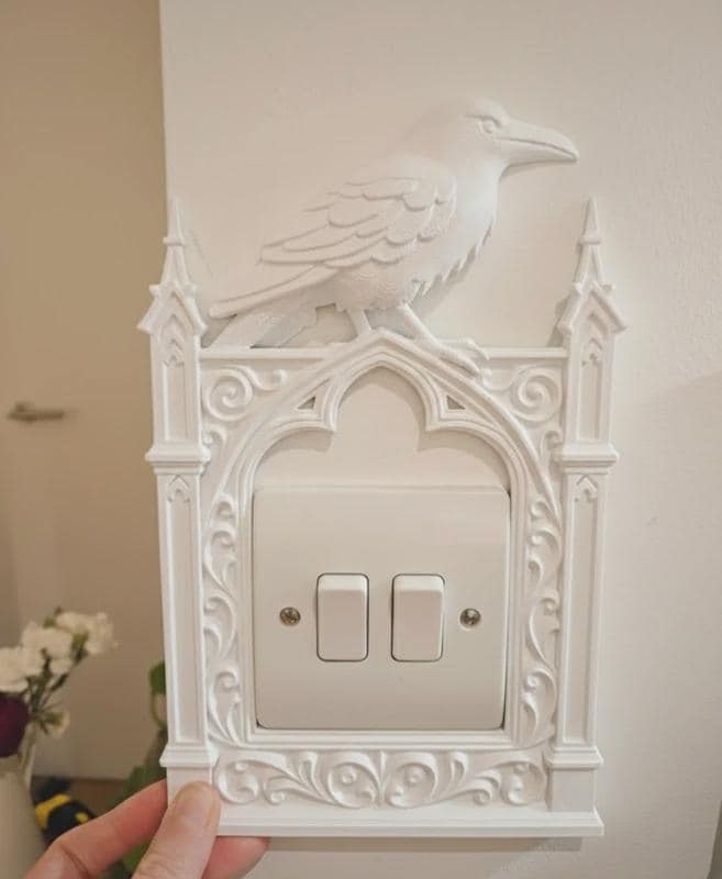 3D Printed Raven Gothic Arch Light Switch Surround | Frame – Ornate Crow Decor, UK Fit