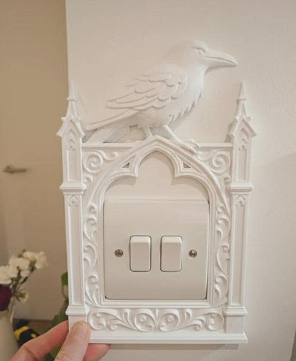 3D Printed Raven Gothic Arch Light Switch Surround | Frame – Ornate Crow Decor, UK Fit