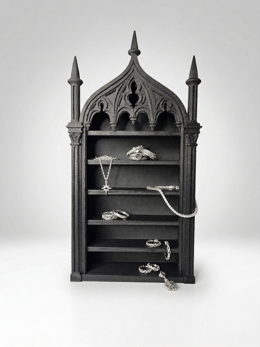 Gothic Cathedral Shelf – Witchy Home Decor – 3D Printed Matte Black Trinket Display