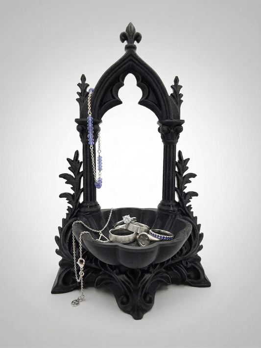 Gothic Fleur de Lis Ring Dish 3D Printed | Acanthus Arch Jewelry Tray | Dark Academia Decor | Gothic Gift