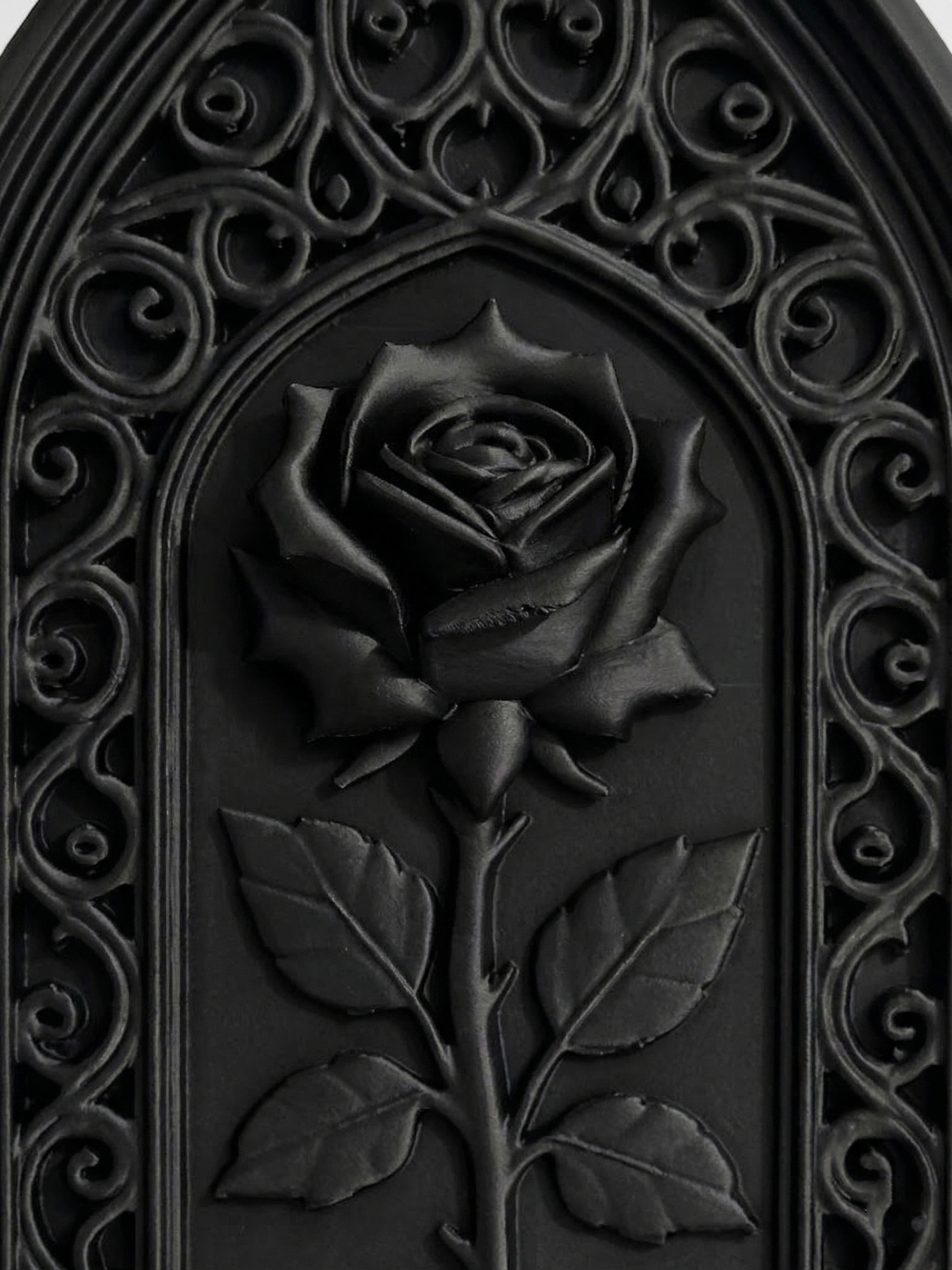 Gothic Rose Wall Decor – 3D Printed Cathedral Window Art, Matte Black Home Decor