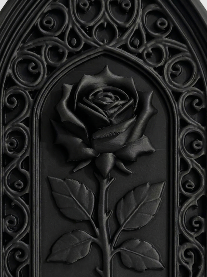 Gothic Rose Wall Decor – 3D Printed Cathedral Window Art, Matte Black Home Decor